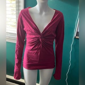 Velvet by Graham and Spencer Dark Fuchsia V Neck Long Sleeve Cotton Small Sexy